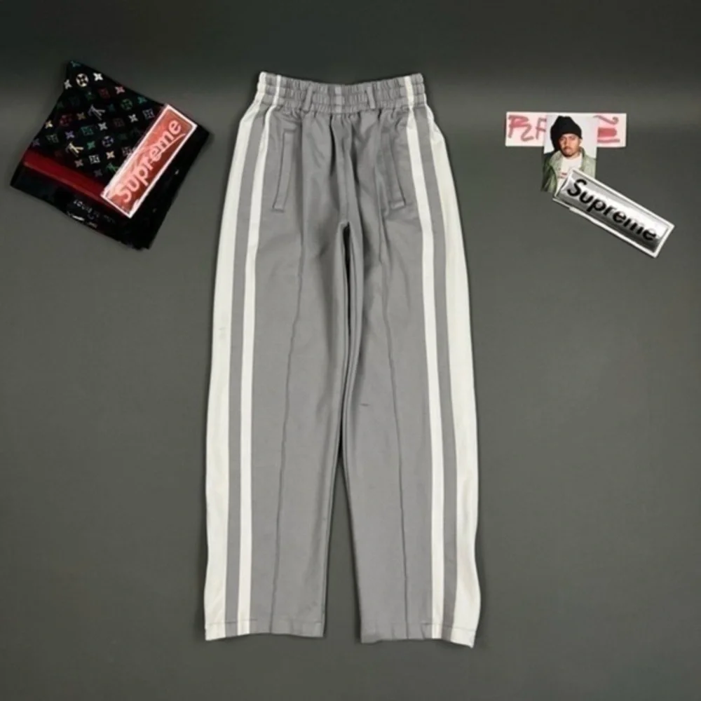 Zip Leg Flared Designer Pinstriped Sweatpants